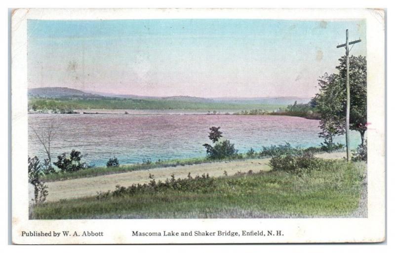 1915 Lake and Shaker Bridge, Enfield, NH Postcard United