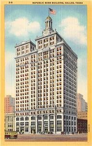 Republic Bank Building, Dallas, Texas c1940s Vintage Linen Postcard