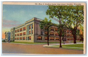 Kenosha Wisconsin Postcard Marry D. Bradford Senior High School Building c1940's