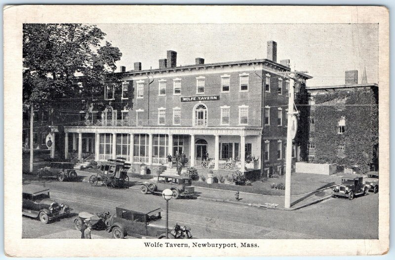 c1920s Newburyport, MA Wolfe Tavern Touring Car Motorcycle Litho Photo PC A116