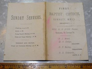 1880s First Baptist Church, Everett, MA Victorian Trade Card Folder Rev Ayer F13