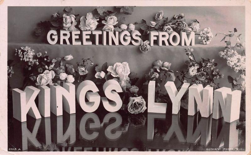 Greetings from Kings Lynn,, England, Early Real Photo Postcard, Used in 1908