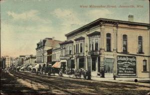 Janesville WI West Milwaukee St. c1910 Postcard