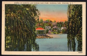 New York SYRACUSE Hiawatha Lake showing Band Stand, Onondaga Park LINEN