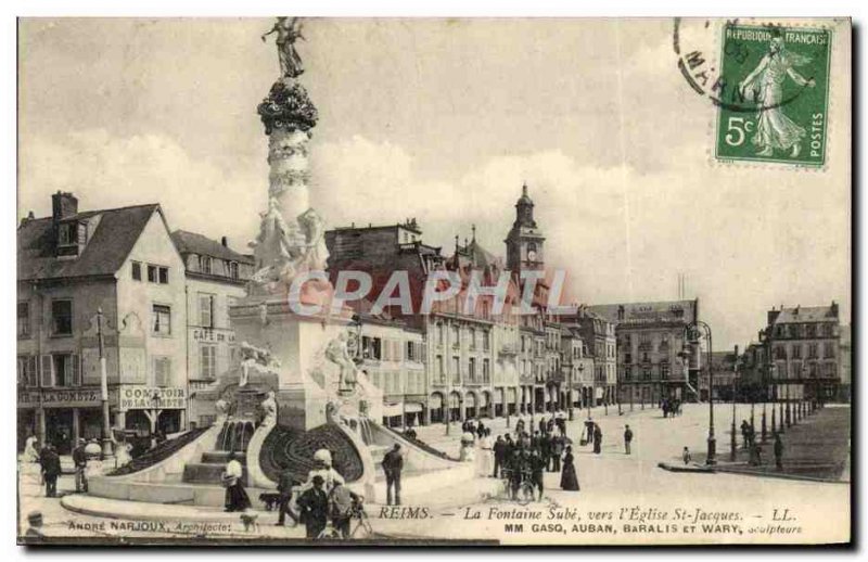 Old Postcard Reims La Fontaine Sube To L & # 39Eglise St Jacques Vanity Comet