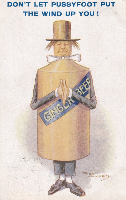 Gingerbeer Pussyfoot Man As Human Bottle Alcohol Antique Postcard