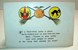 Halloween Postcard Gibson Witch Bat Black Cat 1912 Original Marcellus Michigan