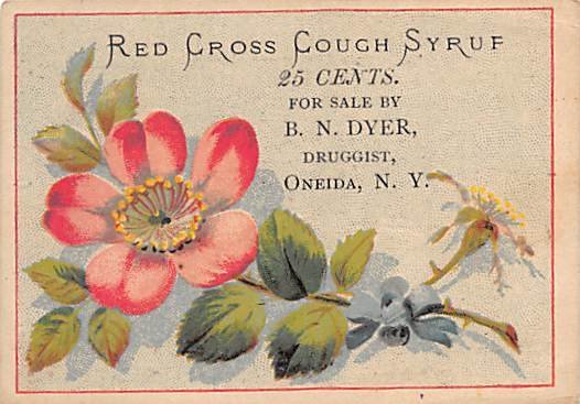 Approx. Size: 2.25 x 3.5 Red Cross cough syrup, B. N. Dyer  Late 1800's Trade...