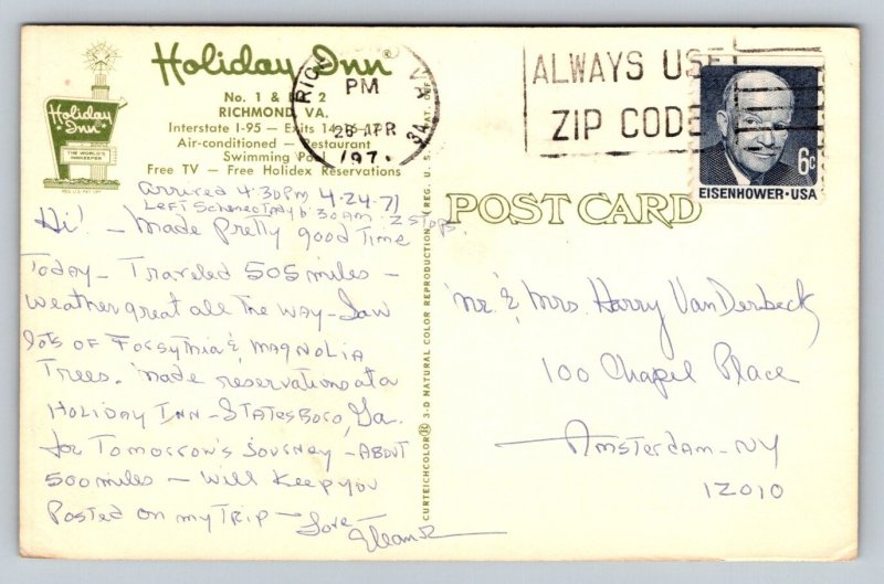 1971  Holiday Inn   Richmond  Virginia   Postcard