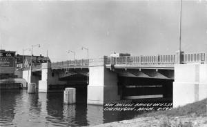 Cheboygan Michigan~New Bascule Bridge on US 23~Buildings in Bkgd~1940s RPPC