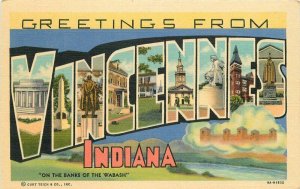 Arnold Large Letters multi View Vincennes Indiana Postcard linen Teich 20-1208
