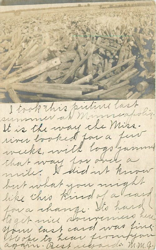 Postcard RPPC Minneapolis Minnesota Log Pile Lumber 23-2319