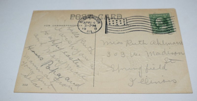 A Peaceful Easter Red Cross Red Egg Chick Blue Flowers Embossed Postcard