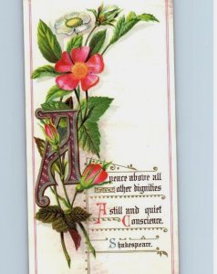 1870s Victorian Card Shakespeare Quote Flowers Fab! #5T