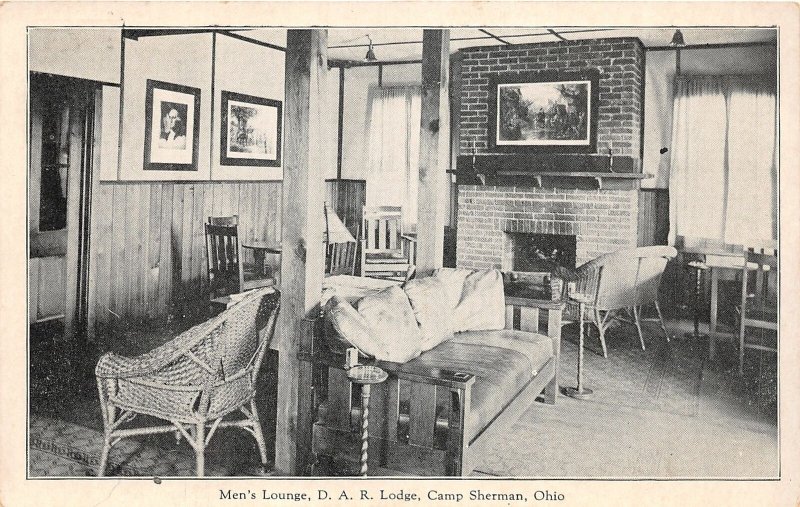 J8/ Camp Sherman Ohio Postcard c1920s Interior D.A.R. Lodge Lounge155 