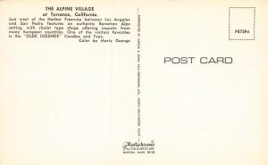 Alpine Village, Torrance, California, Plastichrome Postcard, Unused