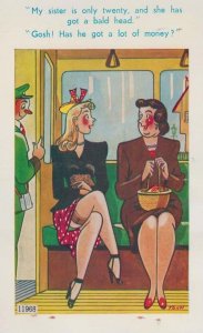 Ladies On Old Bus Travel Inspector Bald Head Gold Diggers Saucy Comic Postcard