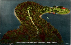 Lake of the Ozarks Missouri Aerial View of Duckhead Point Linen Postcard W8