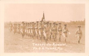 Fort Meade Maryland Troops On Review, Real Photo Vintage Postcard U10248