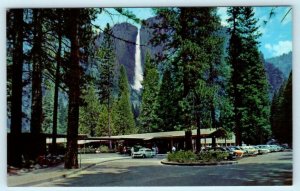 YOSEMITE NATIONAL PARK ~ Upper Yosemite Falls & YOSEMITE LODGE 1950s  Postcard