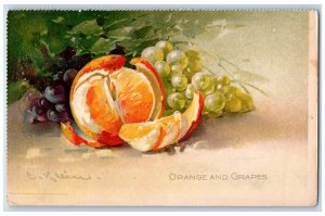 Klein Artist Signed Postcard Still Life Orange And Grapes Tuck's c1910's Antique