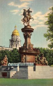 Colorado Denver Civic Center Pioneer Monument With State Capitol Dome In Back...