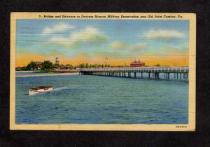 VA Bridge Fort Monroe Old Point Comfort Virginia Linen Postcard Military