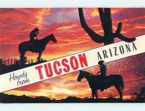 Unused 1950's HOWDY FROM - TWO VIEWS ON ONE POSTCARD Tucson Arizona AZ Q8657
