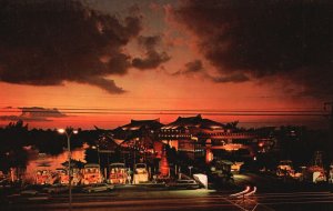 Vintage Postcard Sunset Over Glittering Castaways Motel Charter Fishing Miami FL