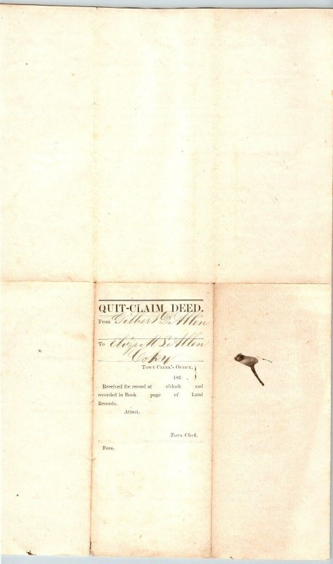 1860  Pomfret   Vermont  Gilbert D. Allen  Land Deed  Receipt   14 x 8