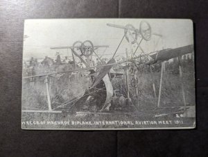 Mint 1911 RPPC Postcard Wreck McCurdy Biplane International Aviation Meet