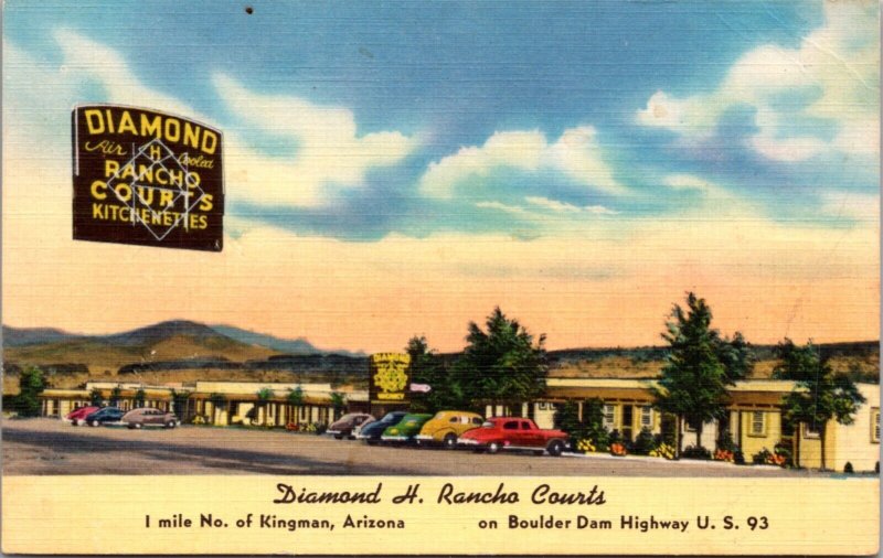 Linen Postcard Diamond H. Rancho Courts U.S. 93 in Kingman, Arizona