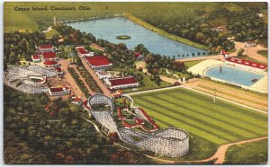 VINTAGE POSTCARD BIRD'S EYE VIEW OF THE CONEY ISLAND AMUSEMENT PARK CINCINNATI