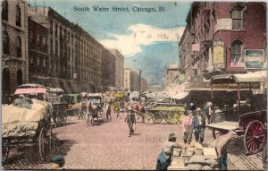 Hand Colored Postcard South Water Street in Chicago, Illinois~139397