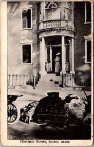 Woman at Residence with Trunk & Bags Chestnut St Salem MA c1914 Vtg Postcard S53