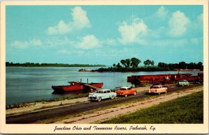 Barges, Junction of Ohio and Tennessee Rivers, Paducah KY Vintage Postcard U77