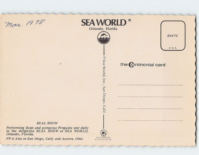 Postcard Seal Show Sea World Orlando Florida USA