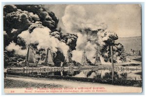 Baku Azerbaijan Postcard Russia Oil Field Smoke Scene 1910's Unposted Antique