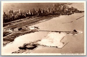 Chicago Illinois 1930 Postcard Aerial View Adler Planetarium Astronomical Museum