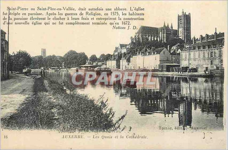 Old Postcard Auxerre Quays and the Cathedral