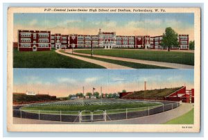 c1950s Central Junior Senior High School and Stadium, Parkersburg WV Postcard 
