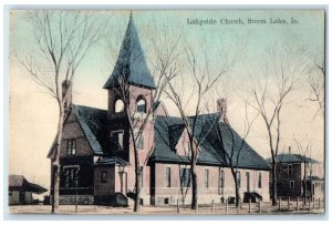 1908 Lakeside Church Exterior Roadside Storm Lake Iowa IA Posted Trees Postcard