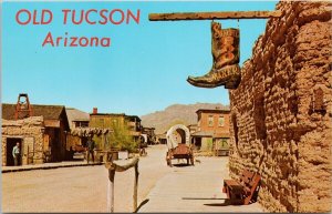 Cartão postal Old Tucson Arizona Main Street Sanchez fabricante de botas Western Street H28-