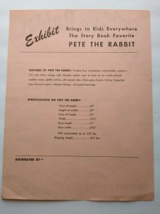 Exhibit Pete The Rabbit Arcade FLYER Original Kiddie Amusement Ride 1952 Rare