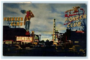 1956 Mechanical Neon Sign Pioneer Club Howdy Podner Las Vegas Nevada Postcard 