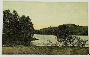 VT Ludlow Vt., Rescue Lake Looking North 1913 to South Hadley Mass Postcard I8