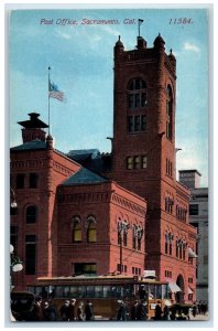 c1950 Post Office Building Tower Crowd Trolley Sacramento California CA Postcard 