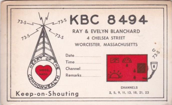 Amateur Radio KBC 8494 Ray & Evelyn Blanchard Worcester Massachusetts