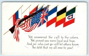 PATRIOTIC FLAGS You Answered the Call to the Colors WWI Allies c1910s Postcard