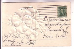 Silkscreened Embossed Pansy, Happy New Year, Used Chicago, 1907